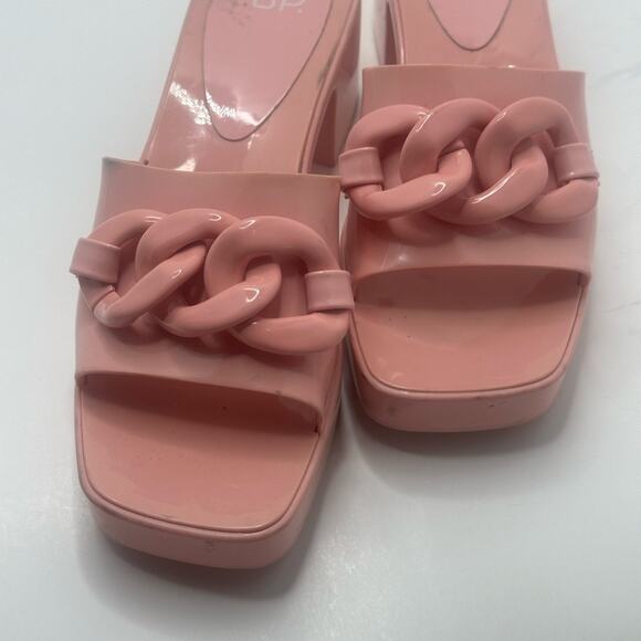 BP LOLLY POLYURETHANE CHAIN LINK EMBELLISHED BARBIE PINK SLIDES -HALLOWEEN 8M - Picture 8 of 9